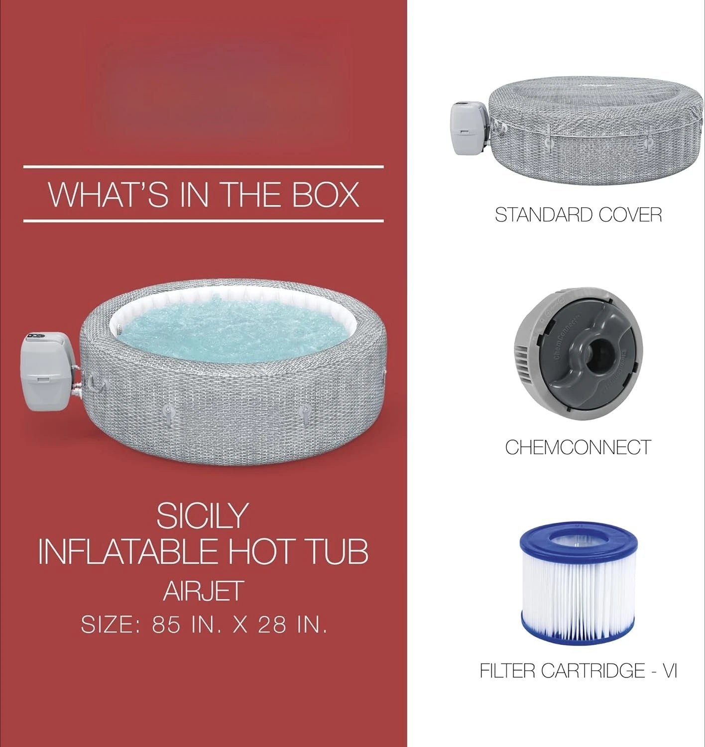 SaluSpa Sicily 7 Person Inflatable Hot Tub with 180 AirJets and Cover Gray