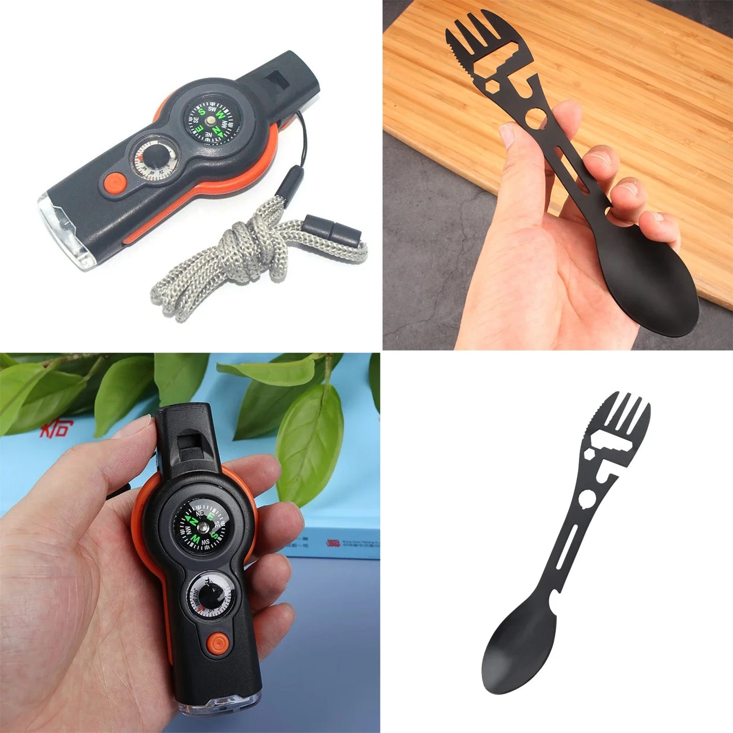 Seven in One Outdoor Survival Tool Whistle Compass Knife Bottle Opener Wrench
