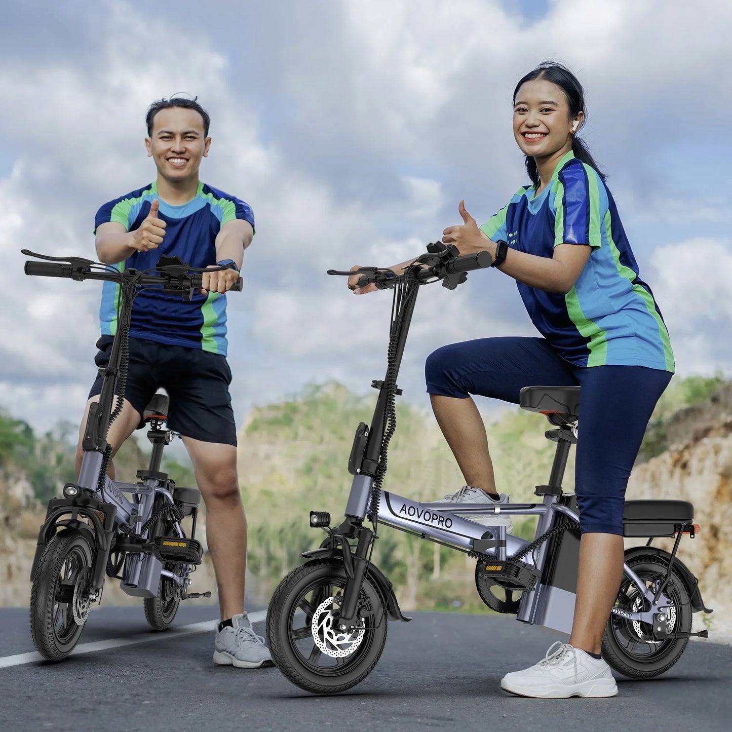 AOVOPRO 14 Inch EB60 Foldable Electric Bike Two Seats 500W 48V Battery