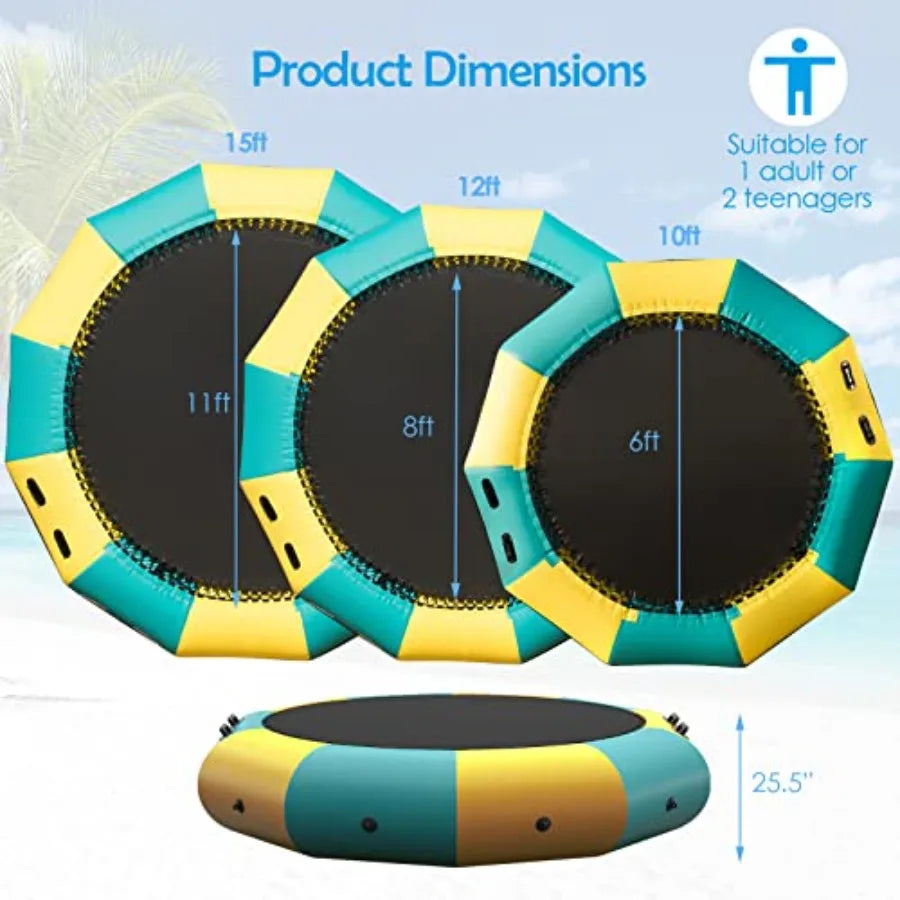 Inflatable Water Trampoline for Lake with Electric Pump and Rope Ladder Heavy Duty Blue Trampoline for Adults Floating Water Bo