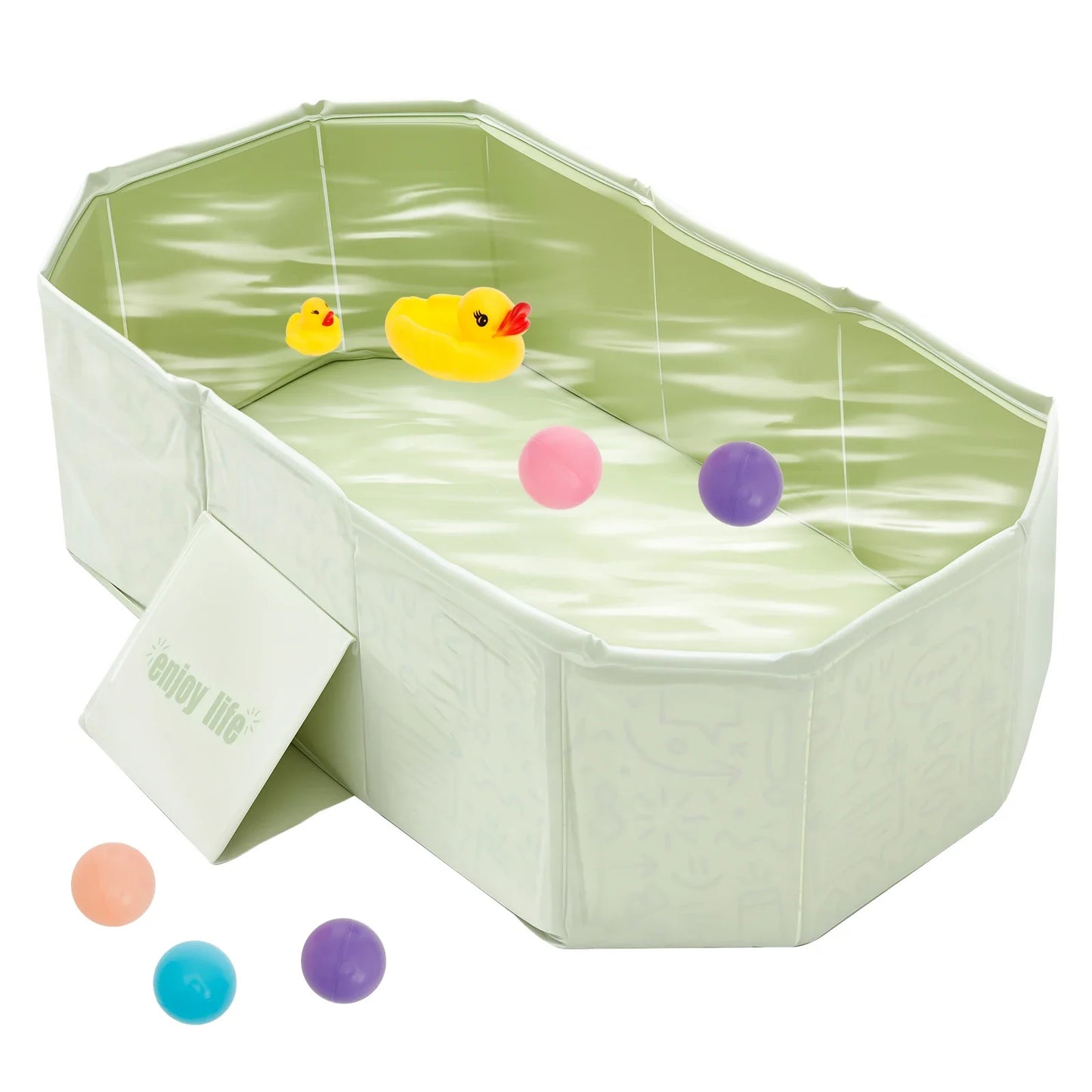 Foldable Baby Bath Tub Portable PVC Collapsible Spa for Newborns with Toys