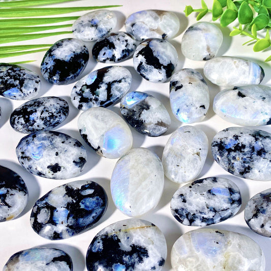 Natural Rainbow Moonstone Palm Stone for Jewelry and Decor